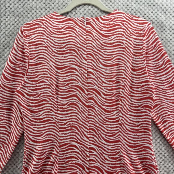 J McLaughlin Dress Women M Red White Wavy Catalina Cloth Sophia 3/4 Sleeve Crew - Picture 7 of 16